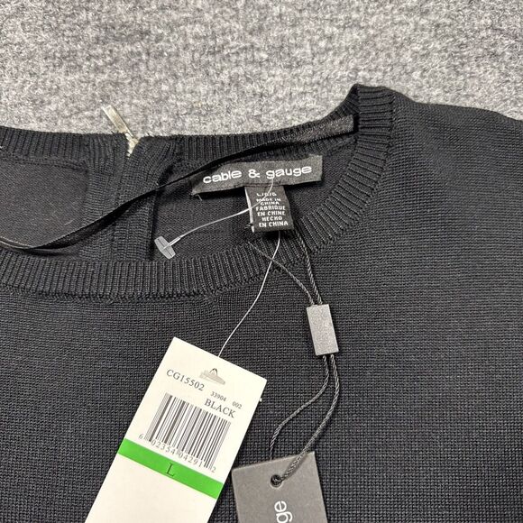 NWT Cable Gauge Women Top Round Neck Long Sleeve Black Light Sweater Sz L Grunge - Picture 4 of 8